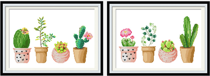 cactus-1014 *พร้อมส่ง* ชุดปักครอสติช ลายเซต 2 ชิ้น ต้นตะบองเพชร ขนาดชุดละ 50*38 ซม.ผ้าครอสติช 11CTพิมพ์ลายปักบนผ้า ไหมคอตตอน 80 สี ผังลาย เข็ม