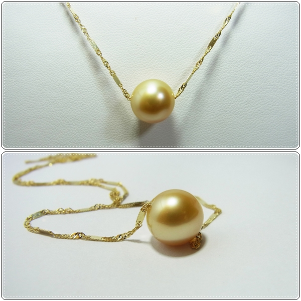 สร้อย Tin cup อิตาลี 18k,มุก south sea 11-12 มิล AAA สีทอง
