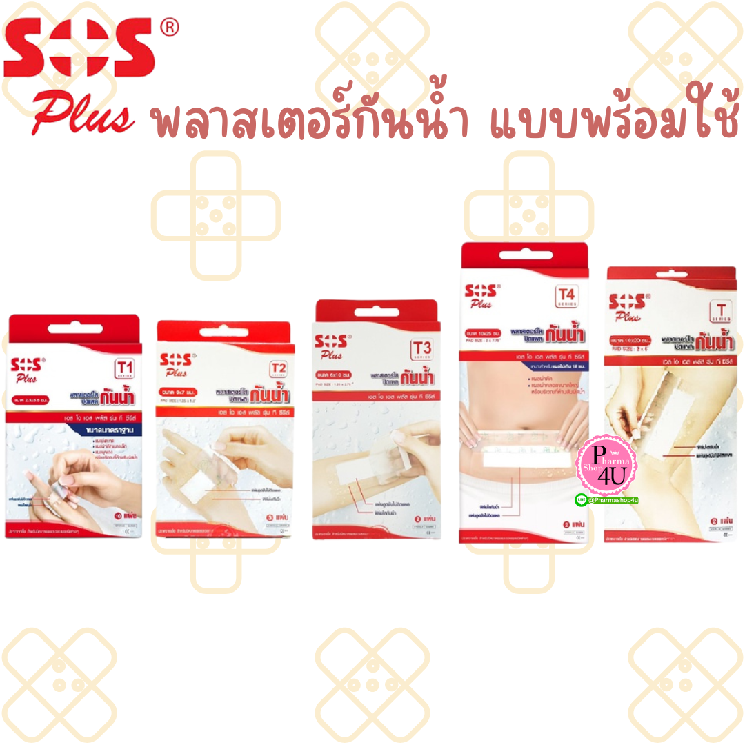 พลาสเตอร์ใสกันน้ำ SOS Plus T1 T2 T3 T4 2X2 2X4 S มินิ PU #ฟิล์มใส #ปิดแผล พลาสเตอร์ฟิล์มใส