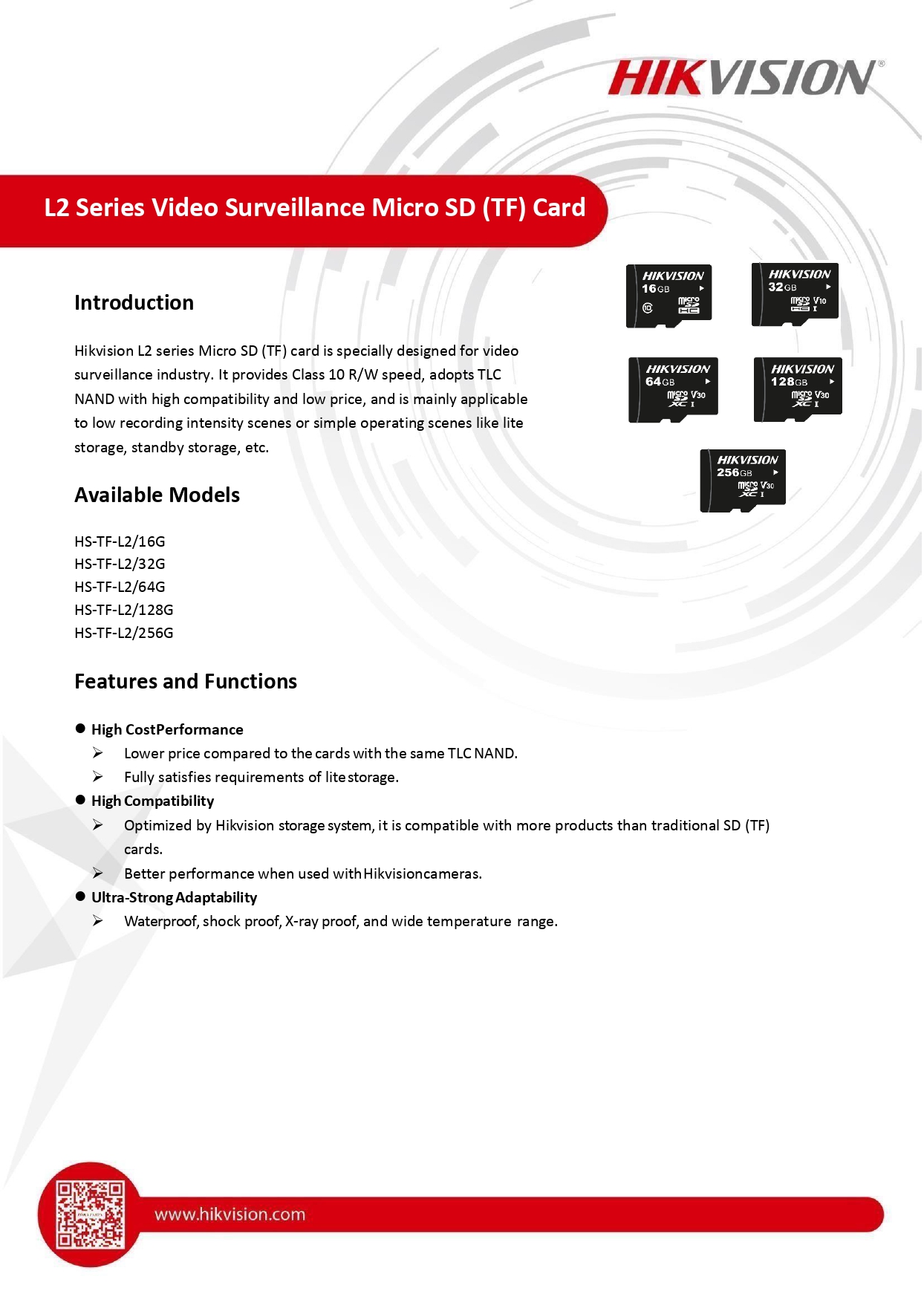HIKVISION HS-TF-L2 256G Micro SD Card L2 For Surveillance 256GB XC Class10 V30 95MB/s BY BILLIONAIRE SECURETECH HS-TF-L2 256G