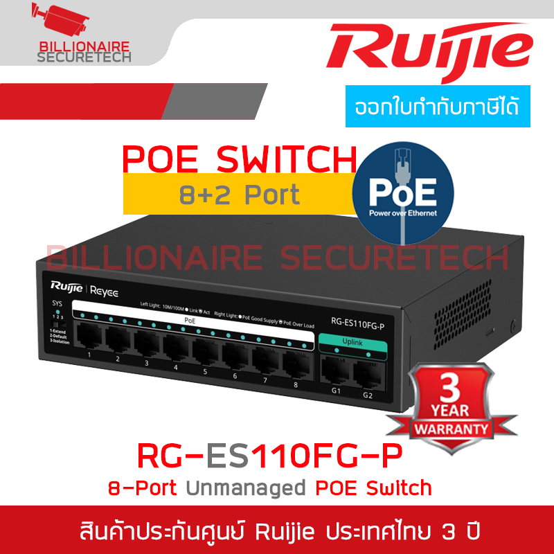 RUIJIE RG-ES110FG-P : 8-Port 10/100 Mbps Unmanaged PoE Switch BY BILLIONAIRE SECURETECH RG-ES110FG-P