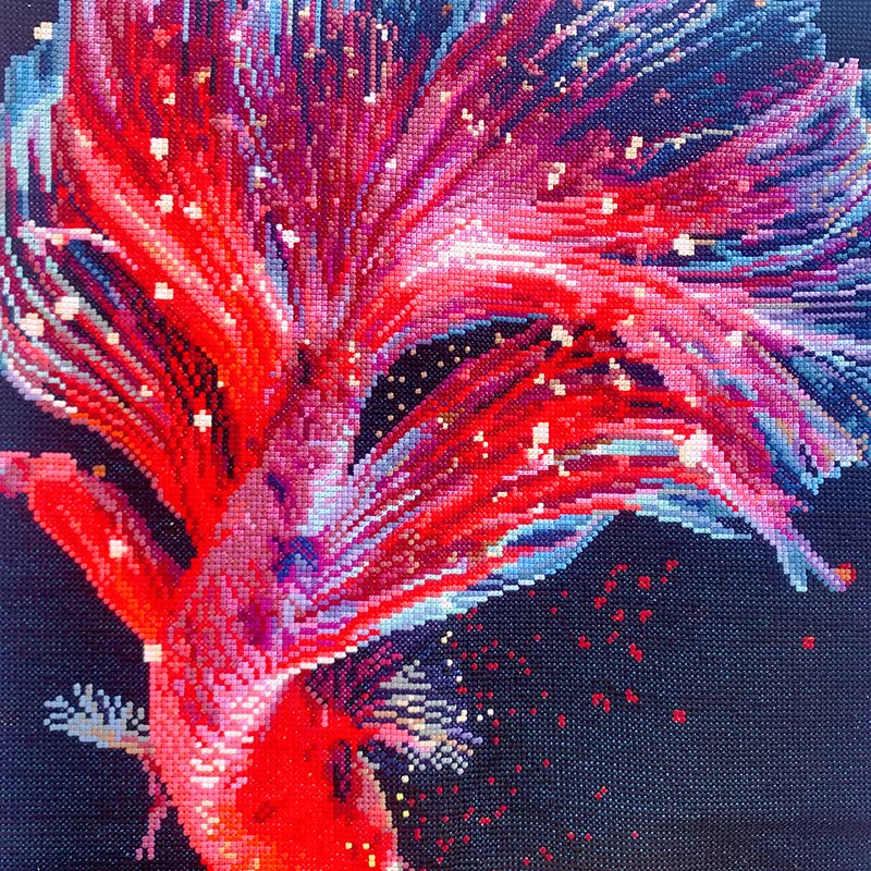 pla-1122 *สินค้าหมด* ชุดปักครอสติช ลายคู่ปลากัด (ปักเต็มผืนผ้า ไม่มีเดินเส้น ปักครั้งละ 3 เส้นเล็ก) ขนาด 50*90 ซม.ผ้าครอสติช 11CTพิมพ์ลายปักเต็มลายผ้า ไหมคอตตอน 48 สี ผังลาย เข็ม