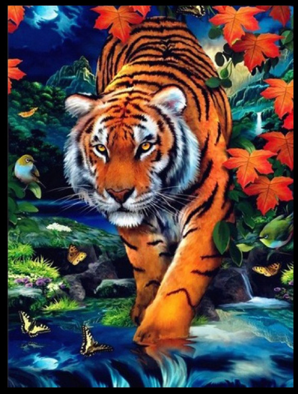 tiger-2021 *พร้อมส่ง* ชุดภาพติดคริสตัลกลม ลายเสือ (งานติดเต็มภาพ) ขนาด 40*50 ซม.ผ้าแคนวาส ลงกาวติดเต็มลาย+คริสตัลกลม 19 สี+อุปกรณ์ครบชุด