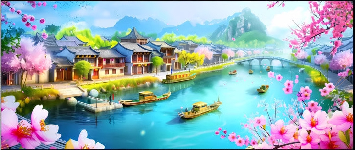 view-1053 *สินค้าหมด* ชุดปักครอสติช ลายวิถีริมคลอง ในฤดู summer (ปักเต็มผืนผ้า ไม่มีเดินเส้น ผ้า11CTพิมพ์ลาย ปัก 3 เส้นเล็ก) ขนาด 80*40 ซม.ผ้าครอสติช 11CTพิมพ์ลายปักบนผ้า ไหมคอตตอน 43 สี ผังลาย เข็ม