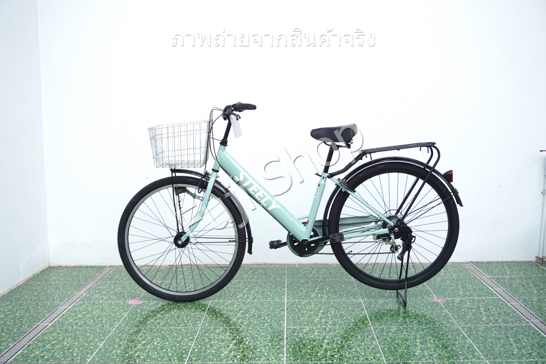 จักรยานแม่บ้านล้อโต ญี่ปุ่น - ล้อ 27.5x1.95 - เกียร์ 6 สปีด - ไฟหน้าอัตโนมัติ - Steely - สีเขียว [จักรยานมือสอง]