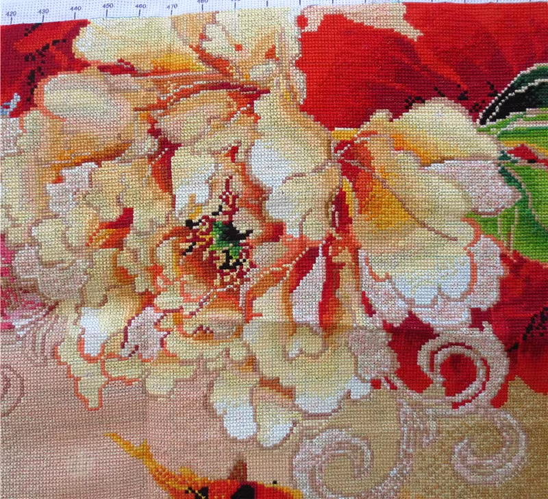 pla-1047 *พร้อมส่ง* ชุดปักครอสติช ลายปลาคาร์ปกับโบตั๋น (ปักเต็มผืนผ้า ผ้า11CTพิมพ์ลาย ปัก 3 เส้นเล็ก) ขนาดใหญ่ 151*59 ซม.ผ้าครอสติช 11CTพิมพ์ลายปักบนผ้า+ไหมคอตตอน 50 สี+ผังลาย+เข็ม