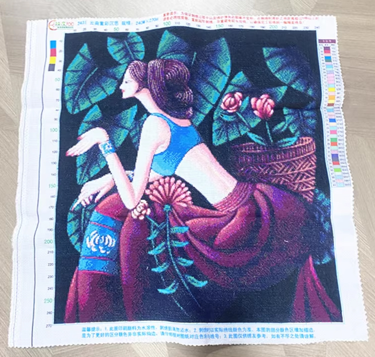 lady-1017 *พร้อมส่ง* ชุดปักครอสติช ลายสาวพื้นเมือง (ปักเต็มผืนผ้า ไม่มีเดินเส้น ผ้า11CTพิมพ์ลาย ปัก 3 เส้นเล็ก) ขนาด 61*69 ซม.ผ้าครอสติช 11CTพิมพ์ลายปักเต็มลายผ้า+ไหมคอตตอน 40 สี+ผังลาย+เข็ม