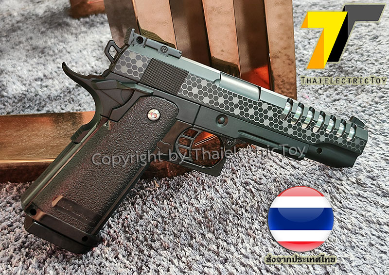 ปืนอัดลมเหล็ก K7-A ชักยิงทีล่ะนัด ลำกล้องยาว 7.5 นิ้ว หนัก 461 กรัม ใช้ลูกกระสุนพลาสติก 6 มิล