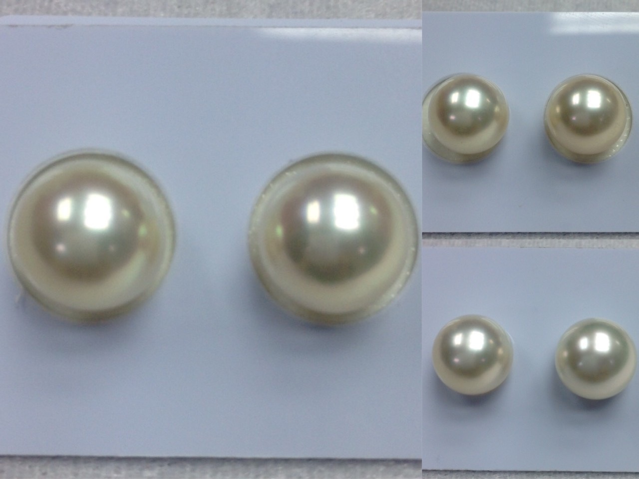 ไข่มุกเม็ดคู่ south sea ขนาด 10-11 มิล กลม สีขาวอมชมพูออกครีมนิดๆ เกรด AA++-AAA