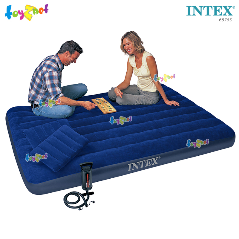 Intex Dura-Beam Airbed 5ft (Queen) 1.52x2.03x0.22 m. (Blue) no.68765/64736 + 2 Pillows + DQI Air Pump