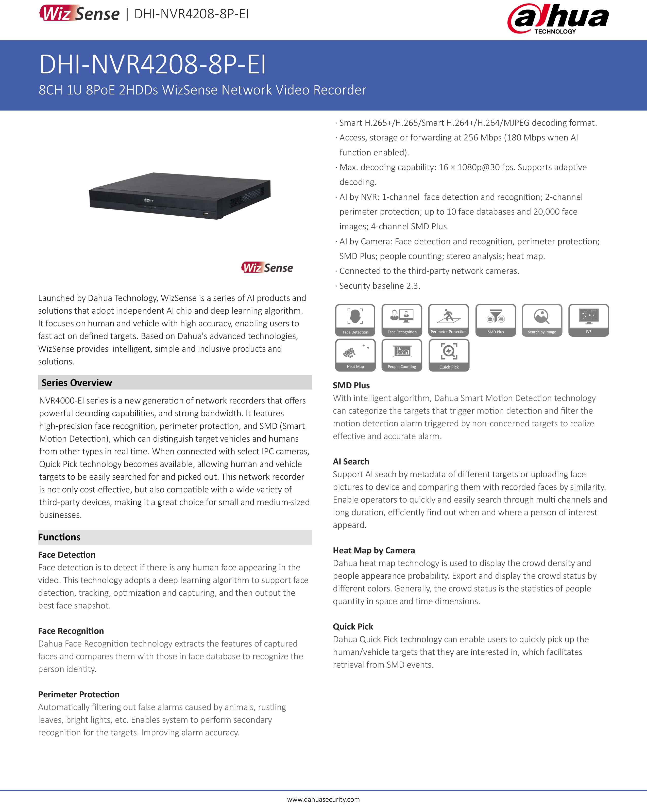 DAHUA DHI-NVR4208-8P-EI (8 CH) เครื่องบันทึกกล้องวงจรปิดสำหรับกล้องระบบ IP ใส่ HDD ได้สูงสุด 2 ลูก มี POE ในตัว BY BILLIONAIRE SECURETECH DHI-NVR4208-8P-EI
