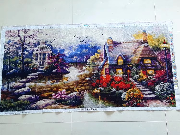 home-1134 *สินค้าหมด* ชุดปักครอสติช ลายกระท่อมน้อยในสวนสวย (งานปักเต็มลาย ไม่มีเดินเส้น ปักครั้งละ 3 เส้นเล็ก) ขนาด 68*36 ซม.ผ้าครอสติช 11CTพิมพ์ลายปักเต็มลายผ้า ไหมคอตตอน 65 สี+ผังลาย เข็ม