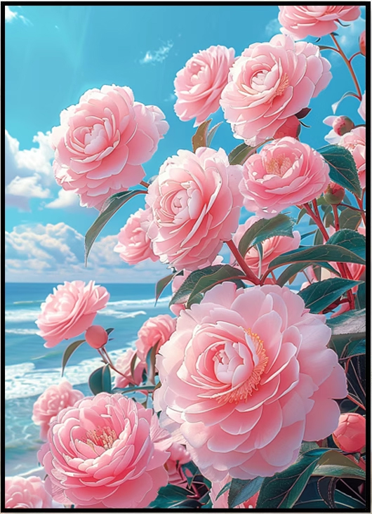 bloom-1102 *สินค้าหมด* ชุดปักครอสติช ลายช่อคามิเลีย (ปักเต็มผืนผ้า ไม่มีเดินเส้น ผ้า11CTพิมพ์ลาย ปัก 3 เส้นเล็ก) ขนาด 50*70 ซม.ผ้าครอสติช 11CTพิมพ์ลายปักบนผ้า+ไหมคอตตอน 22 สี+ผังลาย+เข็ม
