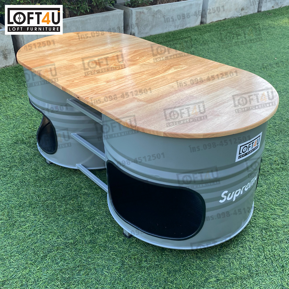 โต๊ะกลางใหญ่ : Steel Barrel Table (60x120Cm)