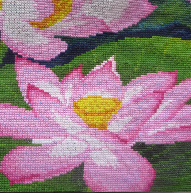 bua-1135 *สินค้าหมด* ชุดปักครอสติช ลายบึงบัวหลวง (ปักเต็มผืนผ้า ไม่มีเดินเส้น ผ้า11CTพิมพ์ลาย ปัก 3 เส้นเล็ก) ขนาด 100*60 ซม.ผ้าครอสติช 11CTพิมพ์ลายปักบนผ้า ไหมคอตตอน 28 สี ผังลาย เข็ม