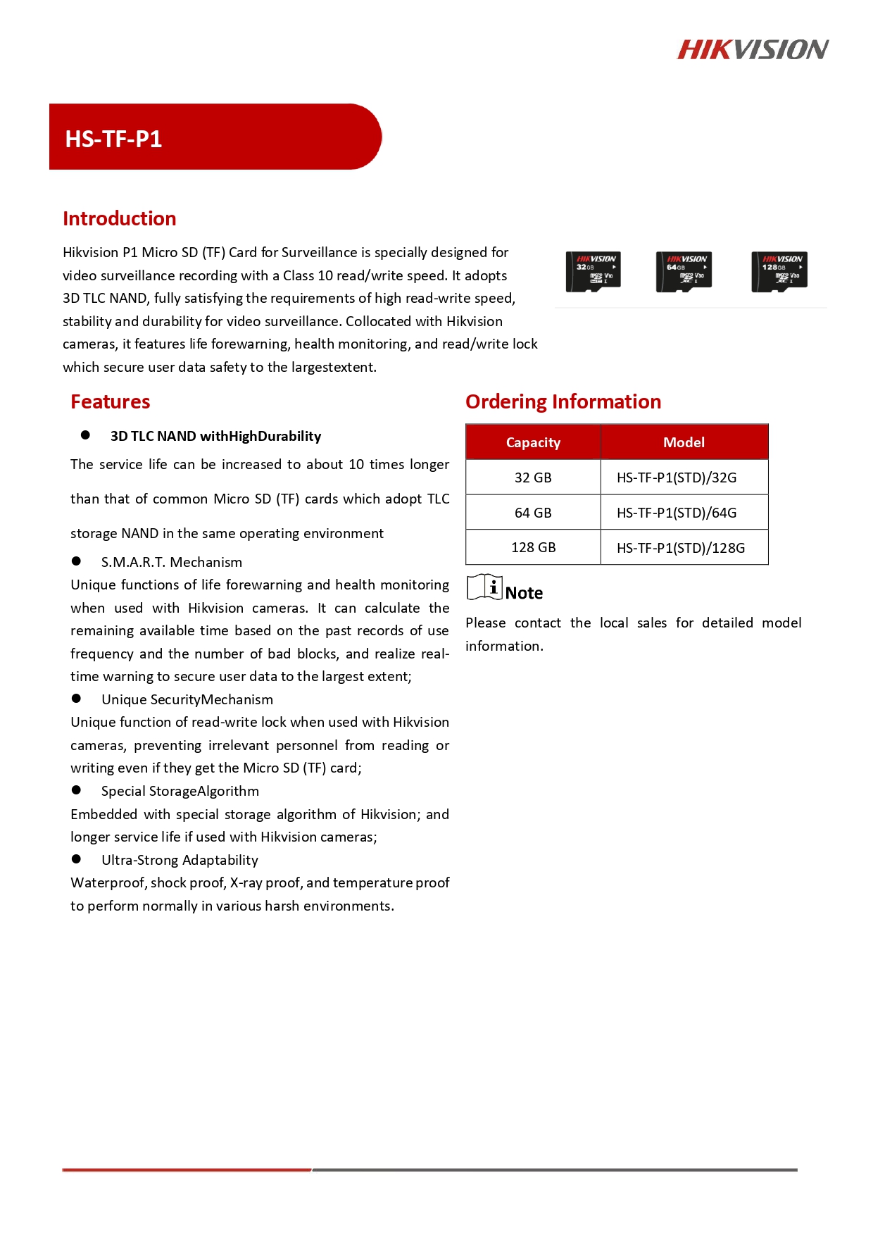 HIKVISION HS-TF-P1 32G Micro SD Card 32GB HC Class10 V10 99MB/s BY BILLIONAIRE SECURETECH HS-TF-P1 32G