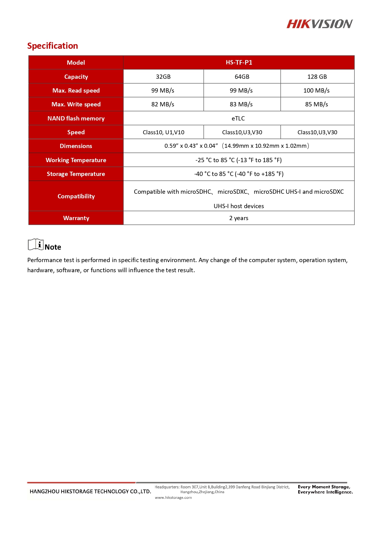 HIKVISION HS-TF-P1 32G Micro SD Card 32GB HC Class10 V10 99MB/s BY BILLIONAIRE SECURETECH HS-TF-P1 32G