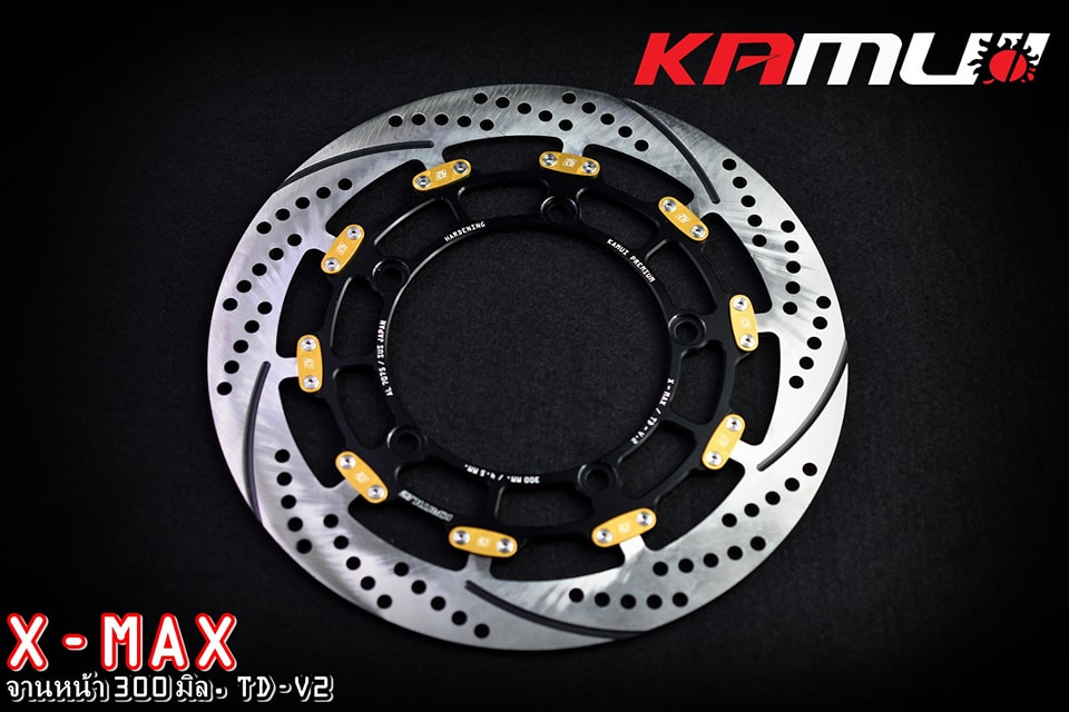 จานหน้าขนาด 300 มิล. TD-V.2 FORZA300-350 - XMAX300 - ใส่ปั๊ม Brembo ไม่ติดหมุด ไม่ต้องตัดผ้าเบรค - จับหน้าผ้าเบรคได้เต็ม เบรคระยะสั้นลง - มีความสวยงาม แข็งแรง ทนทาน -จานดิสก์ สแตนเลส 410DB ผ่านการชุบแข็ง ไม่มีไม่ได้แล้ว จานหน้าขนาด 300 มิล TD-V.2 ใบละ 4,5