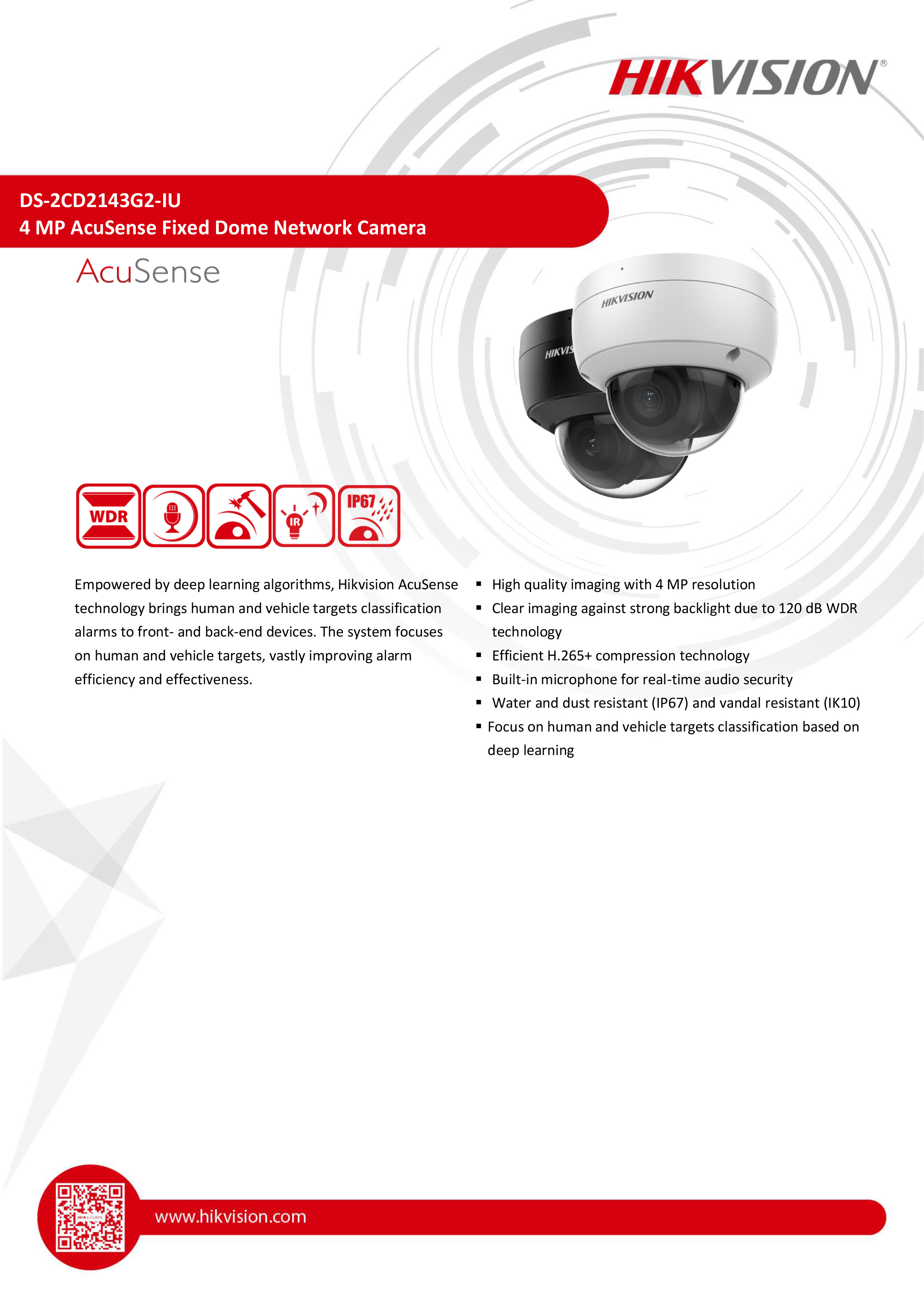 HIKVISION DS-2CD2143G2-IU (2.8 mm.) กล้องวงจรปิดระบบ IP 4 ล้านพิกเซล Accusense มีไมค์ในตัว BY BILLIONAIRE SECURETECH DS-2CD2143G2-IU (2.8 mm.)