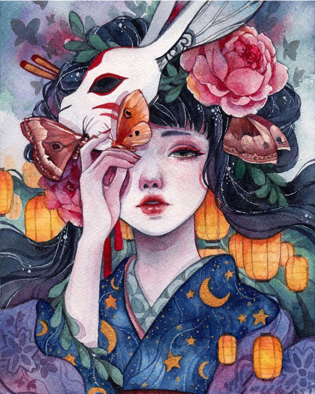 lady-1180 *สินค้าหมด* ชุดปักครอสติช ลายสาวญี่ปุ่น (งานปักเต็มลาย ไม่มีเดินเส้น ปักครั้งละ 3 เส้นเล็ก) ขนาด 60*75 ซม.ผ้าครอสติช 11CTพิมพ์ลายปักบนผ้า ไหมคอตตอน 39 สี ผังลาย เข็ม