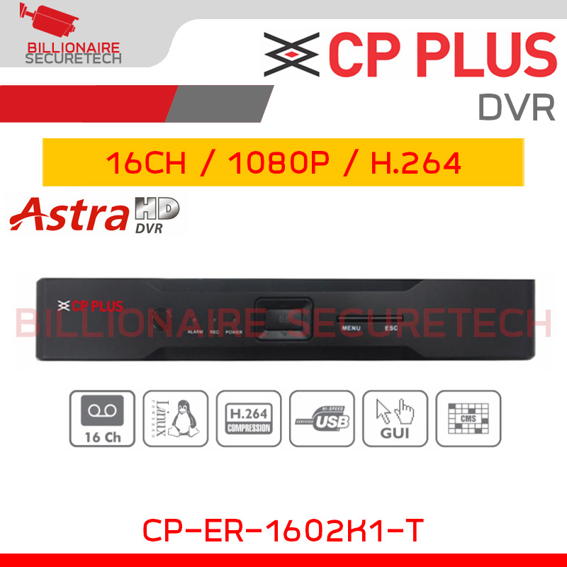 CP PLUS CP-ER-1602K1-T DVR 16CH 1080P Lite Astra HD DVR 1SATA H.264 BY BILLIONAIRE SECURETECH CP-ER-1602K1-T