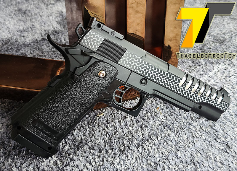 ปืนอัดลมเหล็ก K7-C ชักยิงทีล่ะนัด ลำกล้องยาว 7.5 นิ้ว หนัก 461 กรัม ใช้ลูกกระสุนพลาสติก 6 มิล