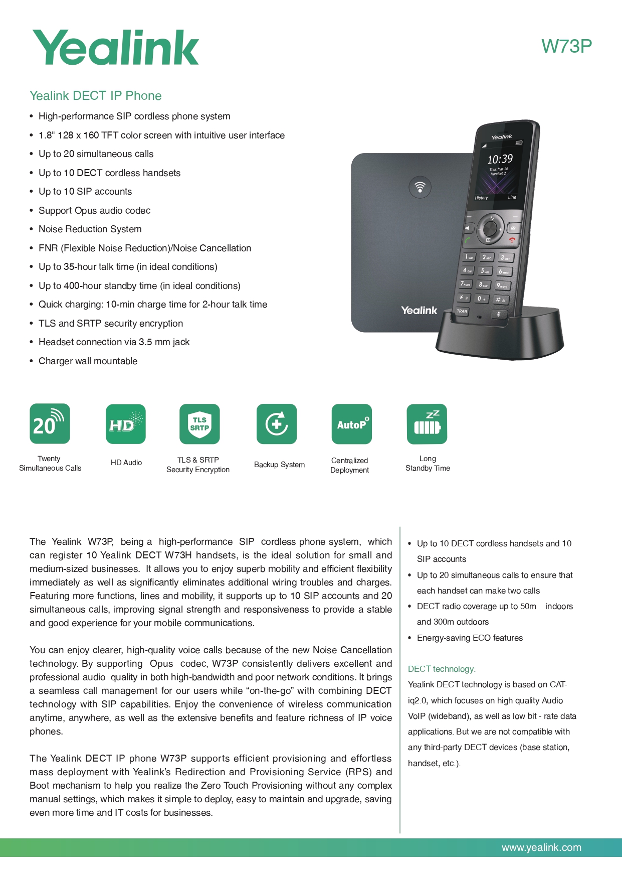 Yealink W73P Base + Handset (Package) DECT IP Phone