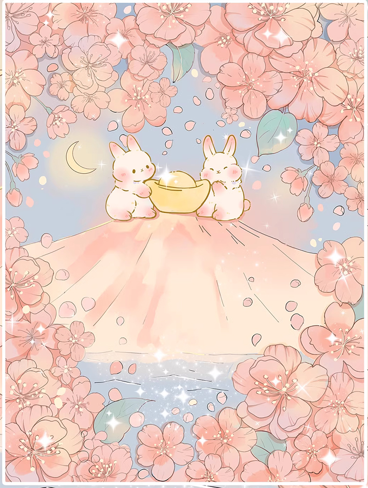 rabbit-1037 *สินค้าหมด* ชุดปักครอสติช ลายกระต่ายคู่ถือทองคำ (ปักเต็มผืนผ้า ไม่มีเดินเส้น ผ้า11CTพิมพ์ลาย ปัก 3 เส้นเล็ก) ขนาด 50*63 ซม.ผ้าครอสติช 11CTพิมพ์ลายปักบนผ้า ไหมคอตตอน 17 สี ผังลาย เข็ม