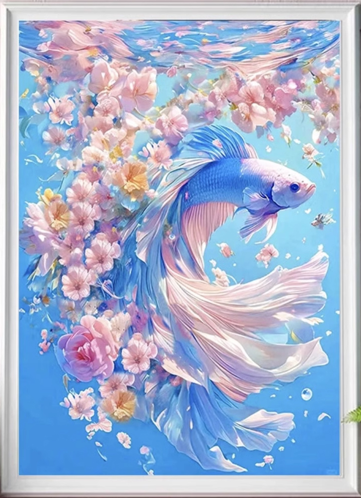 pla-1146 *สินค้าหมด* ชุดปักครอสติช ลายปลากัดหันขวา (ปักเต็มผืนผ้า ไม่มีเดินเส้น ผ้า9CTพิมพ์ลาย ปัก 4 เส้นเล็ก) ขนาด 65*80 ซม.ผ้าครอสติช 9CTพิมพ์ลายปักบนผ้า ไหมคอตตอน 47 สี ผังลาย เข็ม