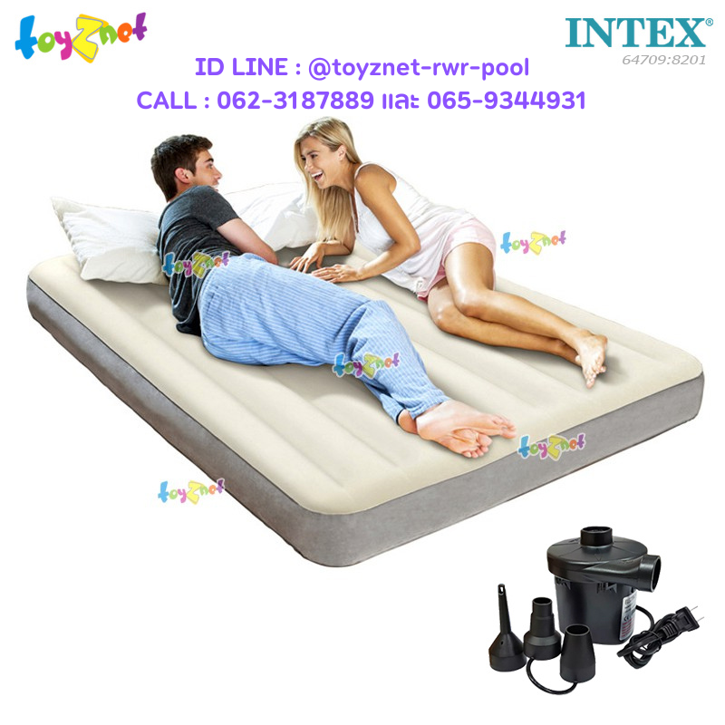 Intex Dura-Beam Deluxe Airbed 5ft (Queen) 1.52x2.03x0.25 m no.64709 / 64103 + Elec. Air Pump