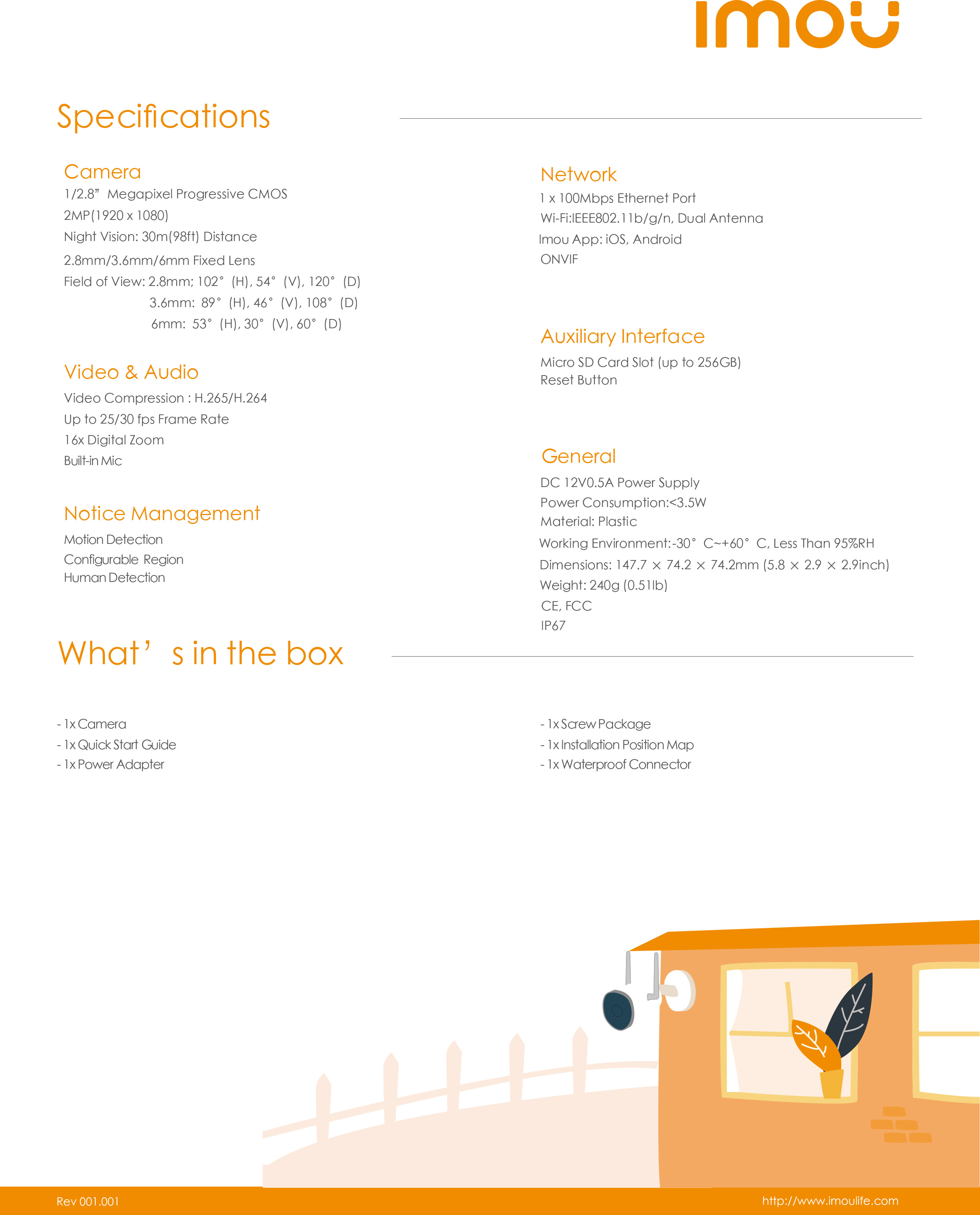 IMOU IPC-F22P : BULLET 2C 2 MP WIFI IP CAMERA IR 30 M.มีไมค์ในตัว, ติดตั้งภายนอกได้ BY BILLIONAIRE SECURETECH BULLET 2C 2 MP