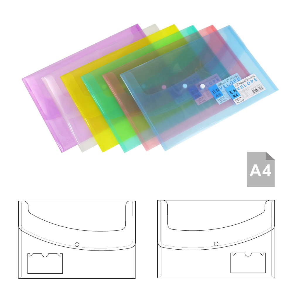 Horizontal Snap Button Plastic Envelopes Translucent Colors