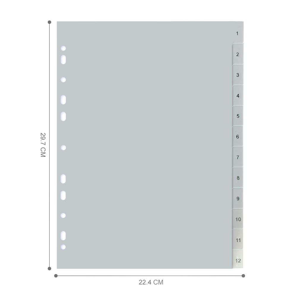 Numbers Tab Index Dividers A4 Grey Color