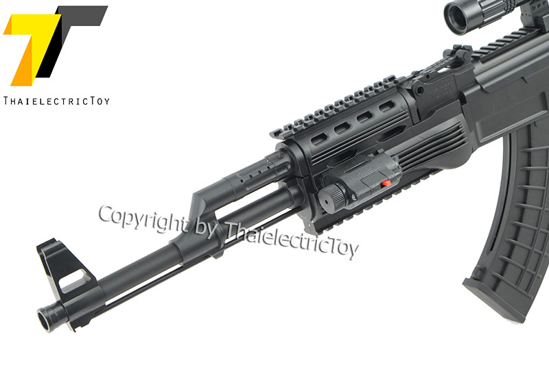 ปืนอัดลมพลาสติก AK12 ชักยิงทีล่ะนัด หนัก 1.2 Kg. ยาว 87 ซม. มีเลเซอร์ ใช้ลูกกระสุนพลาสติก 6 มิล