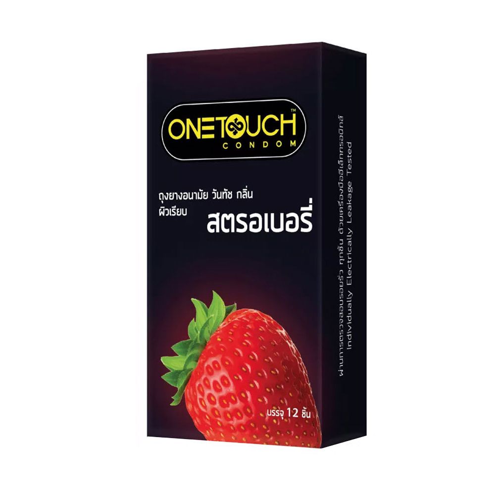 ONETOUCH วันทัช ถุงยางอนามัย ผิวเรียบ กลิ่นสตรอวเบอร์รี่ แฟมิลี่ 12 ชิ้น
