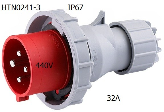 HTN0241-3 ปลั๊กตัวผู้กลางทาง 32A 440V IP67 3h