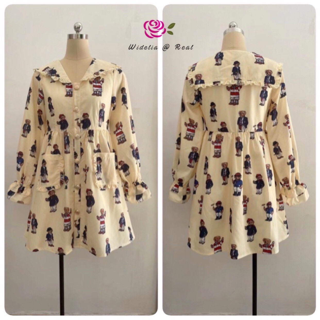 *Preorder*Vintage Dress เดรสแขนยาวคอปกสุดน่ารัก รุ่นนี้สีเหลืองพาสเทล