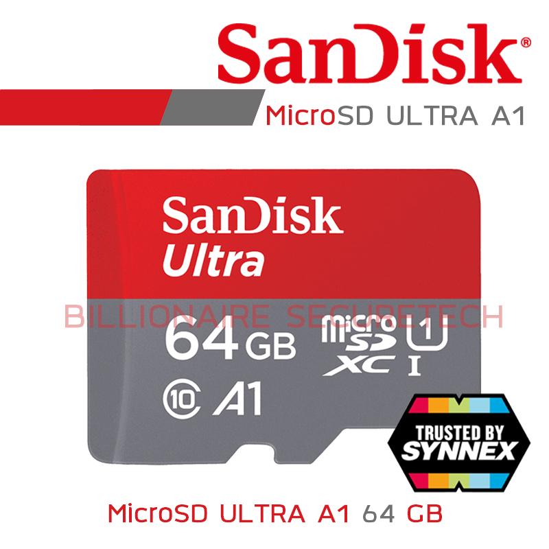 SANDISK ULTRA A1 MicroSD Card SDSQUA4_064G_GN6MN : 64 GB (BY SYNNEX) Class 10 BY BILLIONAIRE SECURETECH SANDISK ULTRA A1 64GB