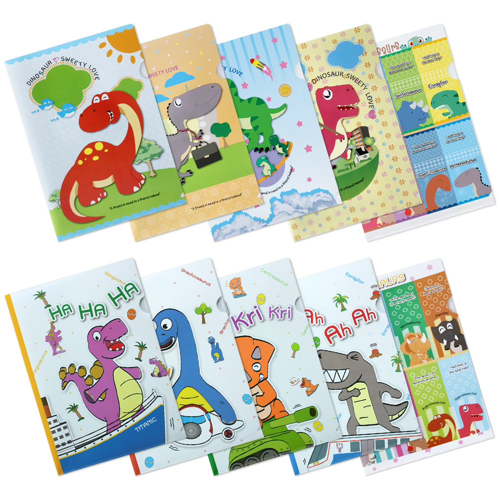 L-Type Plastic Folders A4 with Dinosaurs Pattern Printed