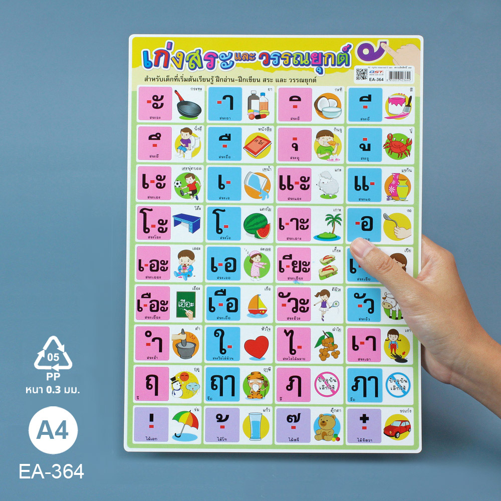 โปสเตอร์ความรู้ สระ-วรรณยุกต์ไทย ขนาดA4 EA-364 เก่งสระและวรรณยุกต์