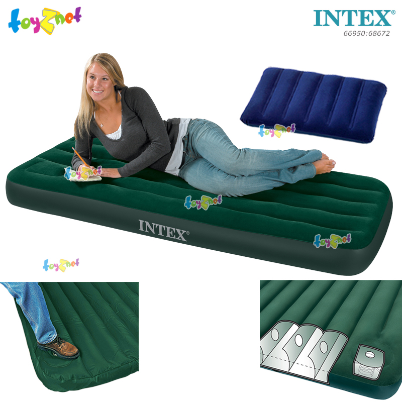 Intex Airbed 2.5ft (Jr. Twin) 0.76x1.91x0.22 m w/Built-in Foot Pump no.66950 + Pillow