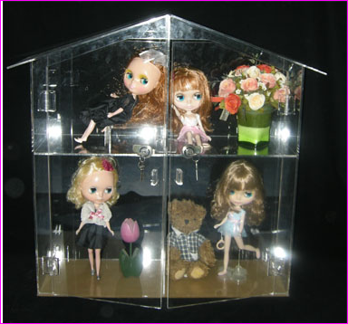 บ้านตุ๊กตา หลังใหญ่ สามารถใส่น้อง ตุ๊กตาได้หลายตัวเลยค่ะ เป็นอะครีลิคใสทั้งหลัง