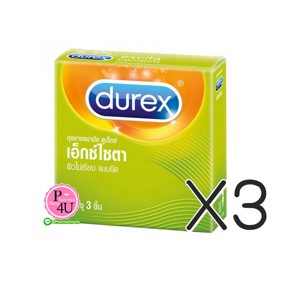 (ซื้อ3 ราคาพิเศษ) Durex Excita ดูเร็กซ์ เอ็กซ์ไซตา 53mm ผิวไม่เรียบ แบบขีด ผิวไม่เรียบ ผนังขนาน มีกระเปาะ ทุกชิ้นมีสารหล่อลื่น ถุงยางอนามัยโปร่งแสง เจือสีชมพู