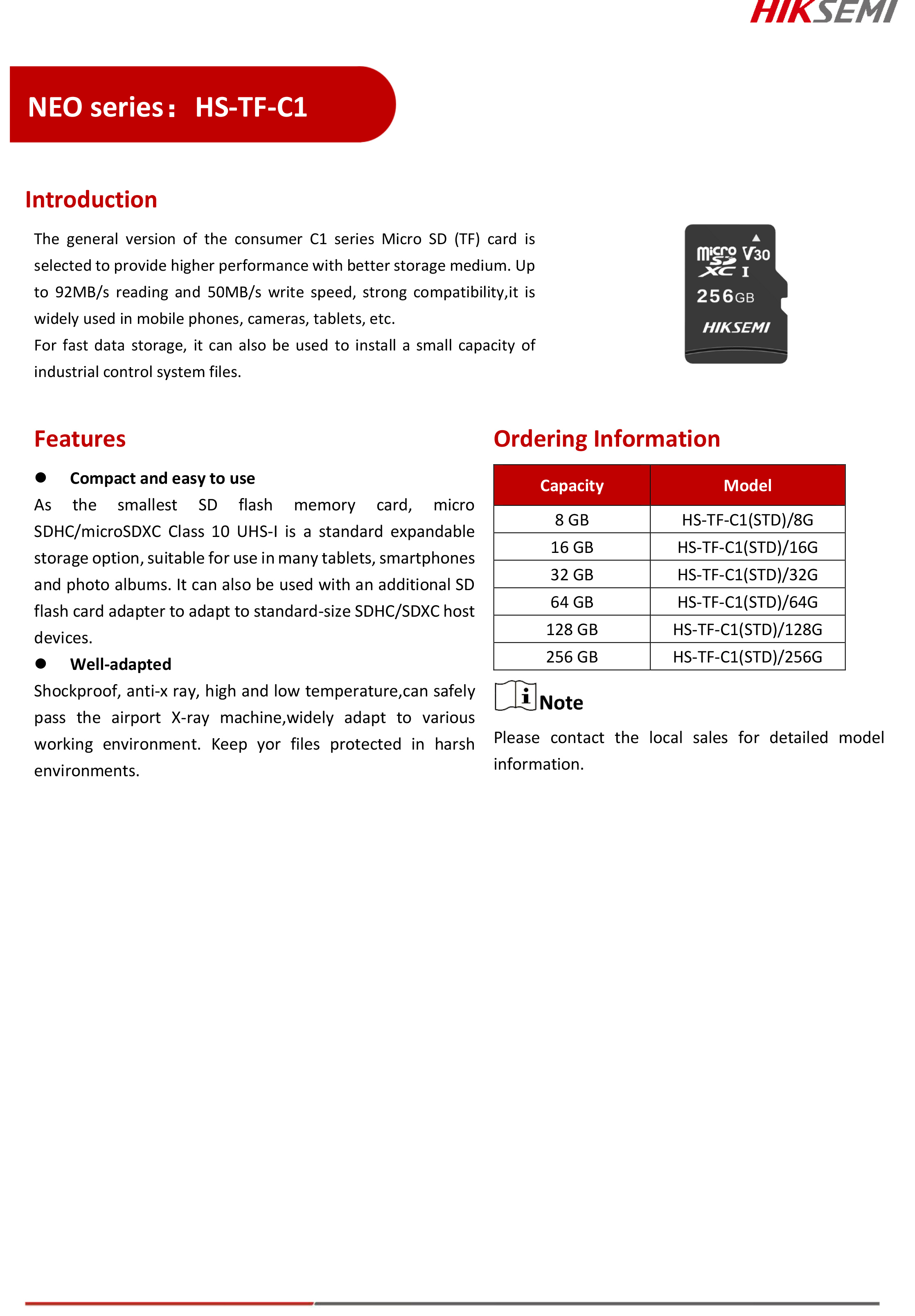 HIKSEMI Neo C1 256GB Class10, V30 / Read 92MB/s BY BILLIONAIRE SECURETECH Neo C1 256GB