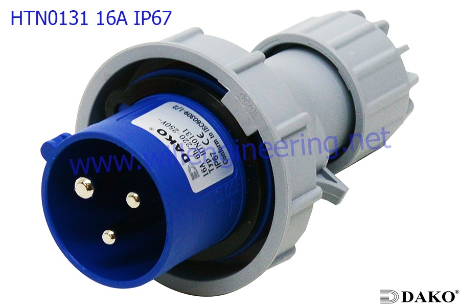 HTN 0131 ปลั๊กตัวผู้กลางทาง 2P+E 16A 230V IP67 6h