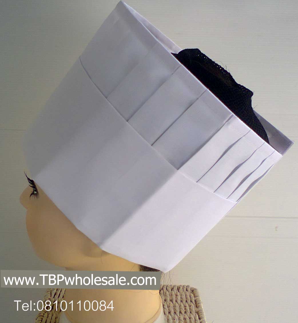 HF-045===ราคาส่ง 85 บาทต่อใบ ขั้นต่ำ 100 ใบ หมวกกุ๊กเชฟทรงกระดาษ ด้านบนศรีษะเปิดโล่ง size:M (สีขาว) สนใจติดต่อ 0810110084/023972066