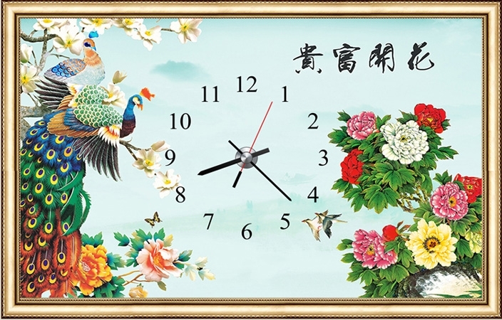 clock-2030 *พร้อมส่ง* ชุดภาพติดคริสตัลกลม ลายนาฬิกานกยูงมงคล (งานติดเต็มภาพ) ขนาด 54*38 ซม ผ้าแคนวาสพิมพ์ลาย+คริสตัลกลม 33 สี (มีตัวเรือนนาฬิกา) อุปกรณ์ครบชุด