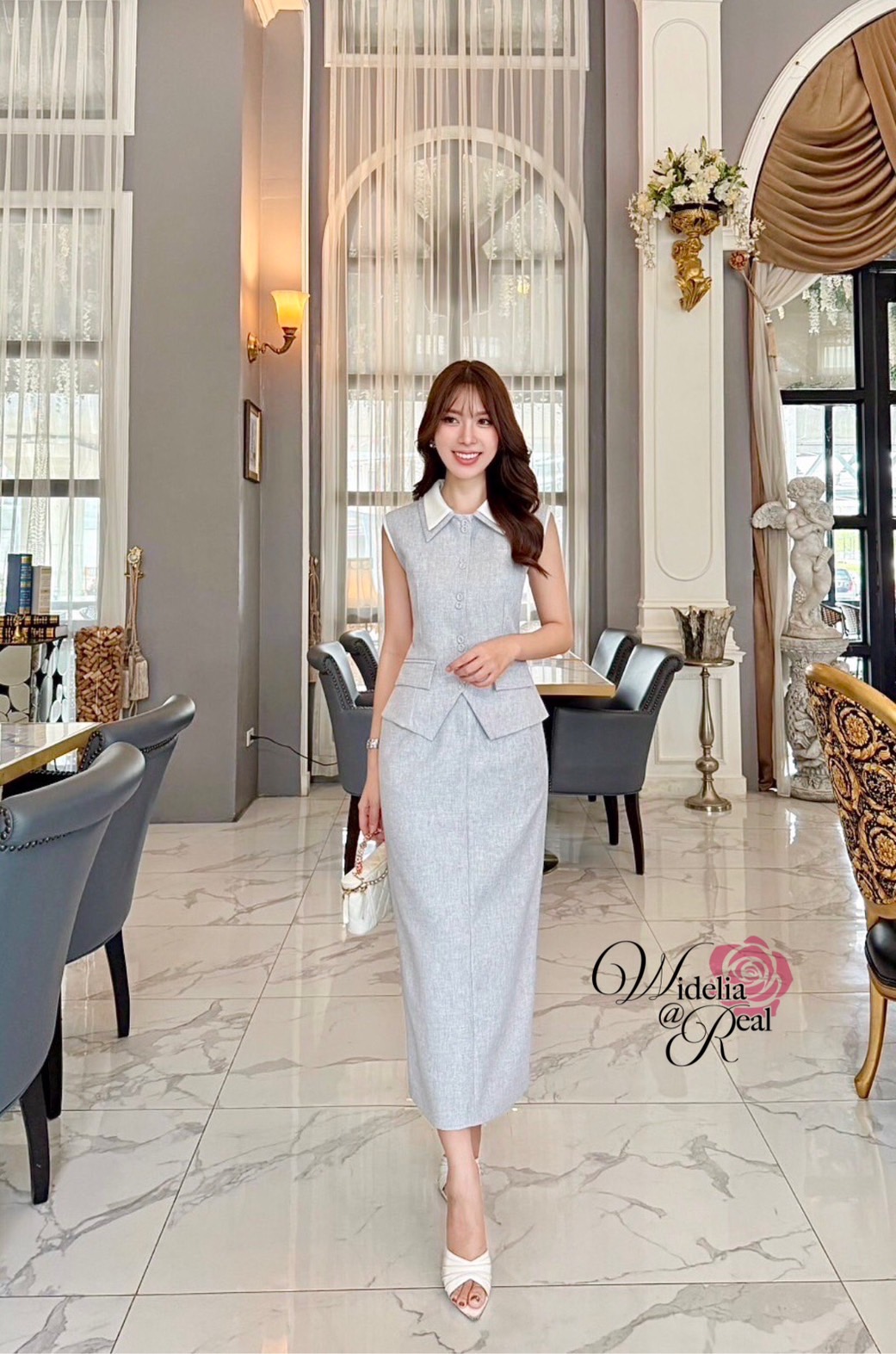 Korea Set เสื้อแขนกุดกับกระโปรงยาว