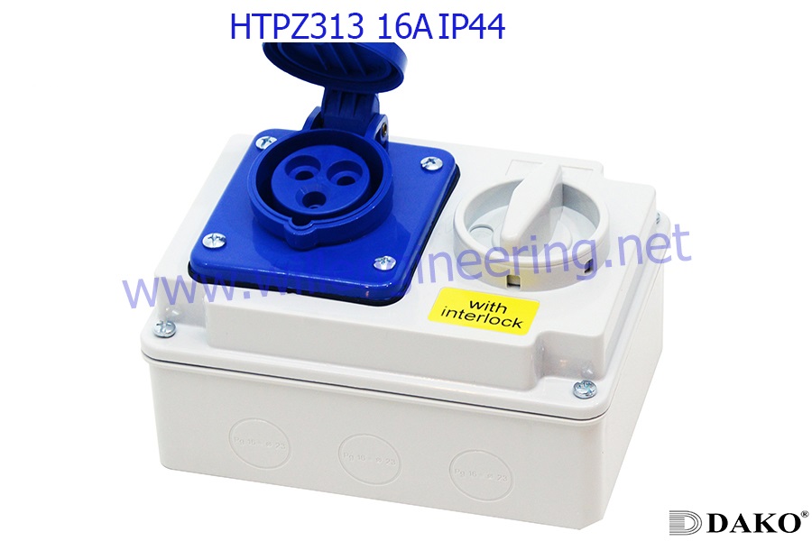 HTPZ 313 เต้ารับพร้อมสวิทช์อินเตอร์ล็อก 2P+E 16A 230V IP44 6h
