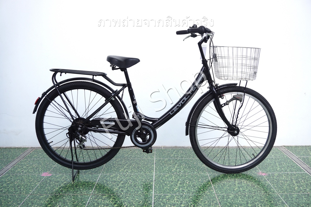 จักรยานแม่บ้านล้อโต ญี่ปุ่น - ล้อ 26x1.95 - เกียร์ 6 สปีด - ไฟหน้าอัตโนมัติ - Levolte - สีดำ [จักรยานมือสอง]